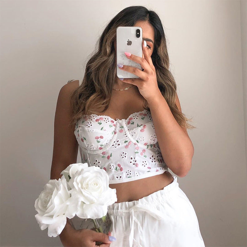 Floral Embroidered Underwire Tank Top