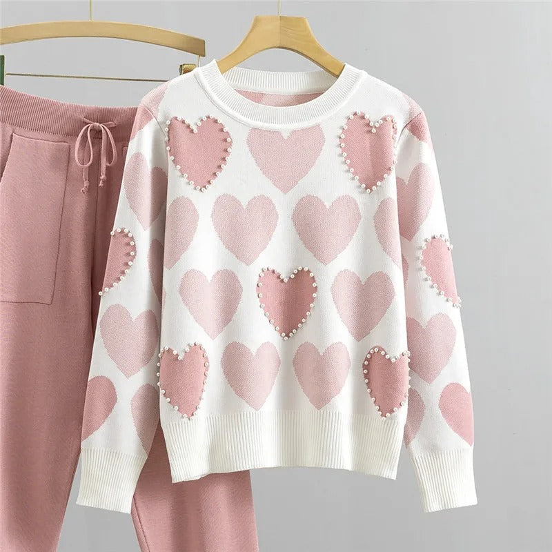 Nina™ - Comfortable Knit Pajama Set with Heart Print