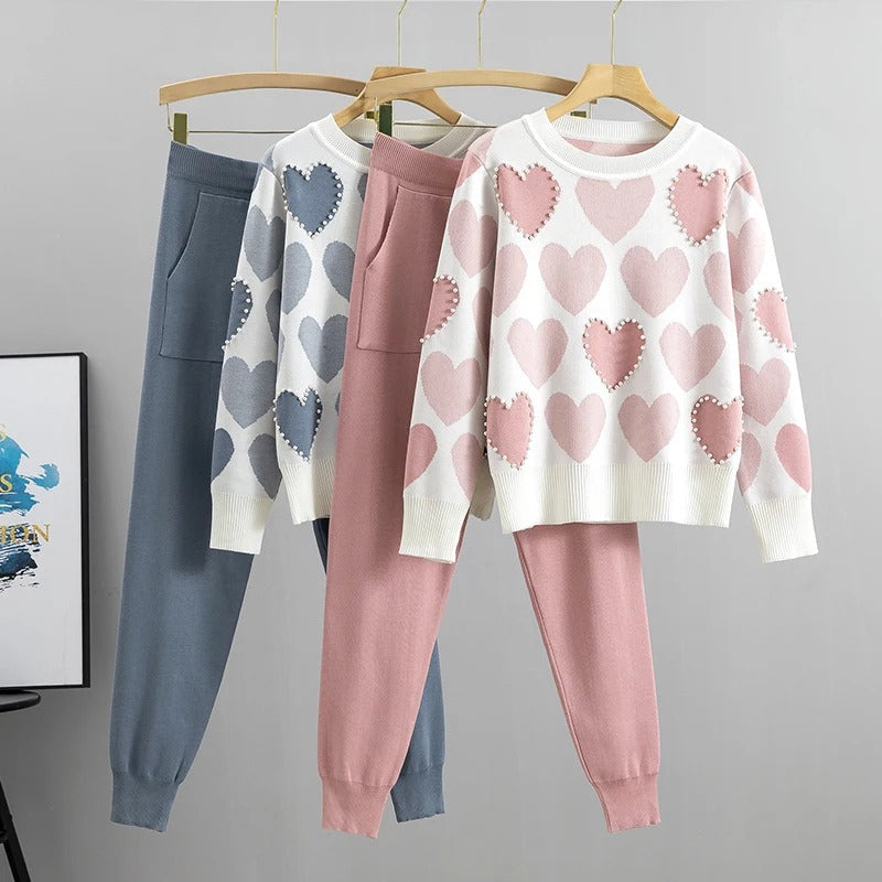 Nina™ - Comfortable Knit Pajama Set with Heart Print