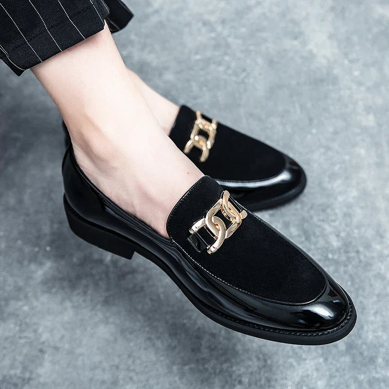 Spring Chic Metal Accent Slip-On Loafers: Unisex Luxury Dress Shoes