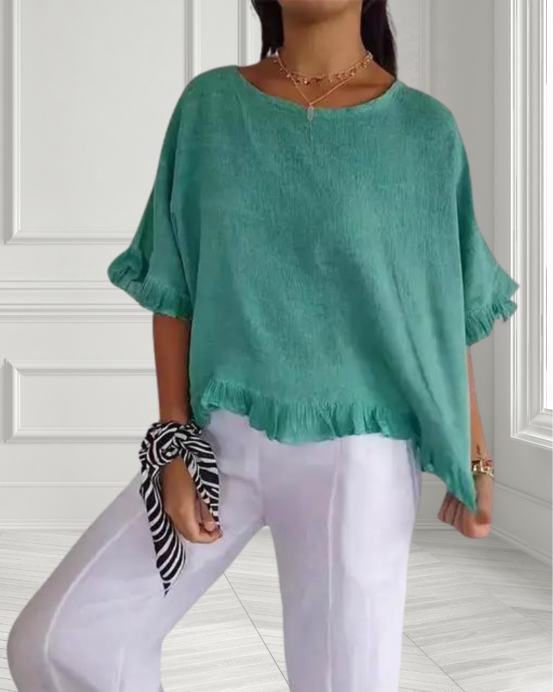 Olivia | Casual Wide Neck Ruffle Top