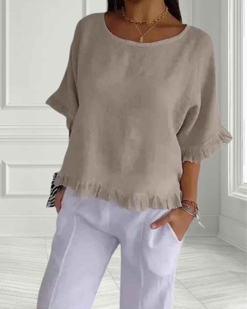 Olivia | Casual Wide Neck Ruffle Top