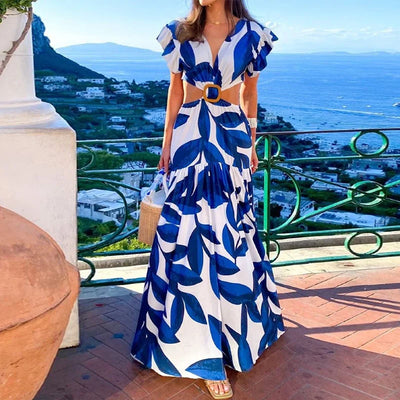 Summer Butterfly Maxi: Women's Fashion V-Neck Backless Dress