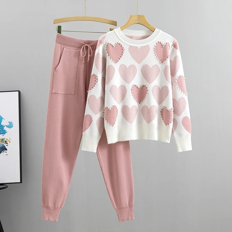 Nina™ - Comfortable Knit Pajama Set with Heart Print