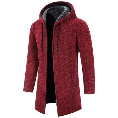 Men's Mid Length Fleece Padded Zipper Hooded Cardigan