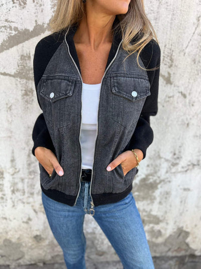 Blondie-Casual V-neck Zipper Jacket