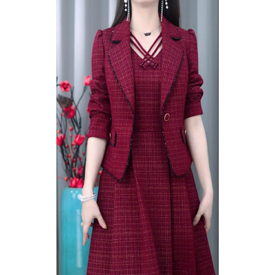 Fashionable 2 Piece Blazer and Sleeveless Dress Set for Women