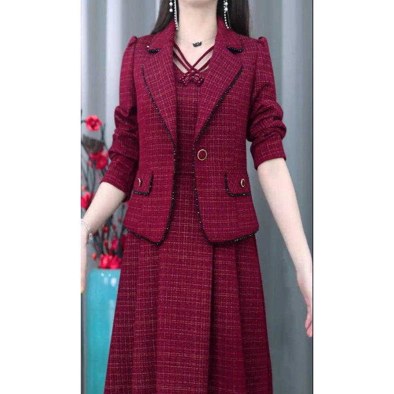 Fashionable 2 Piece Blazer and Sleeveless Dress Set for Women